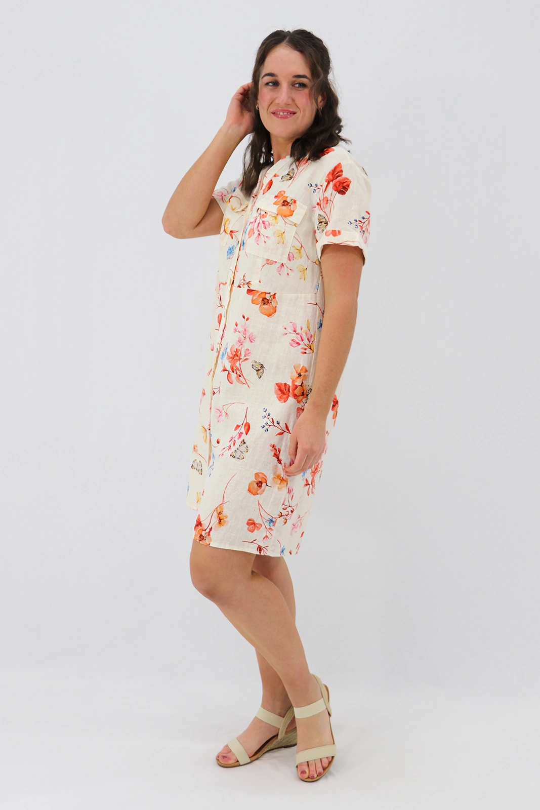 Aida Rose Linen Belladonna Shirt Dress Orange Side
