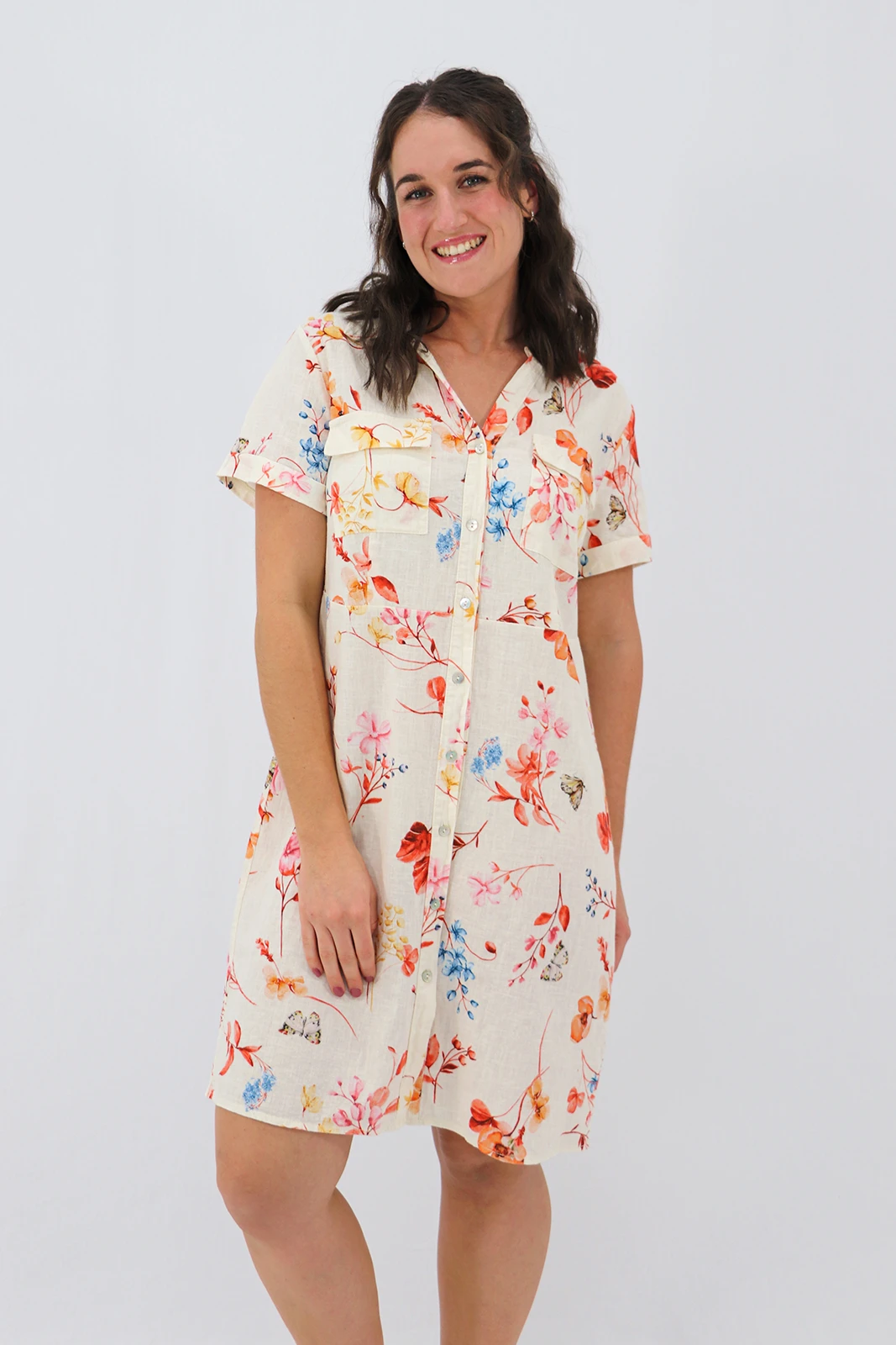 Aida Rose Linen Belladonna Shirt Dress Orange