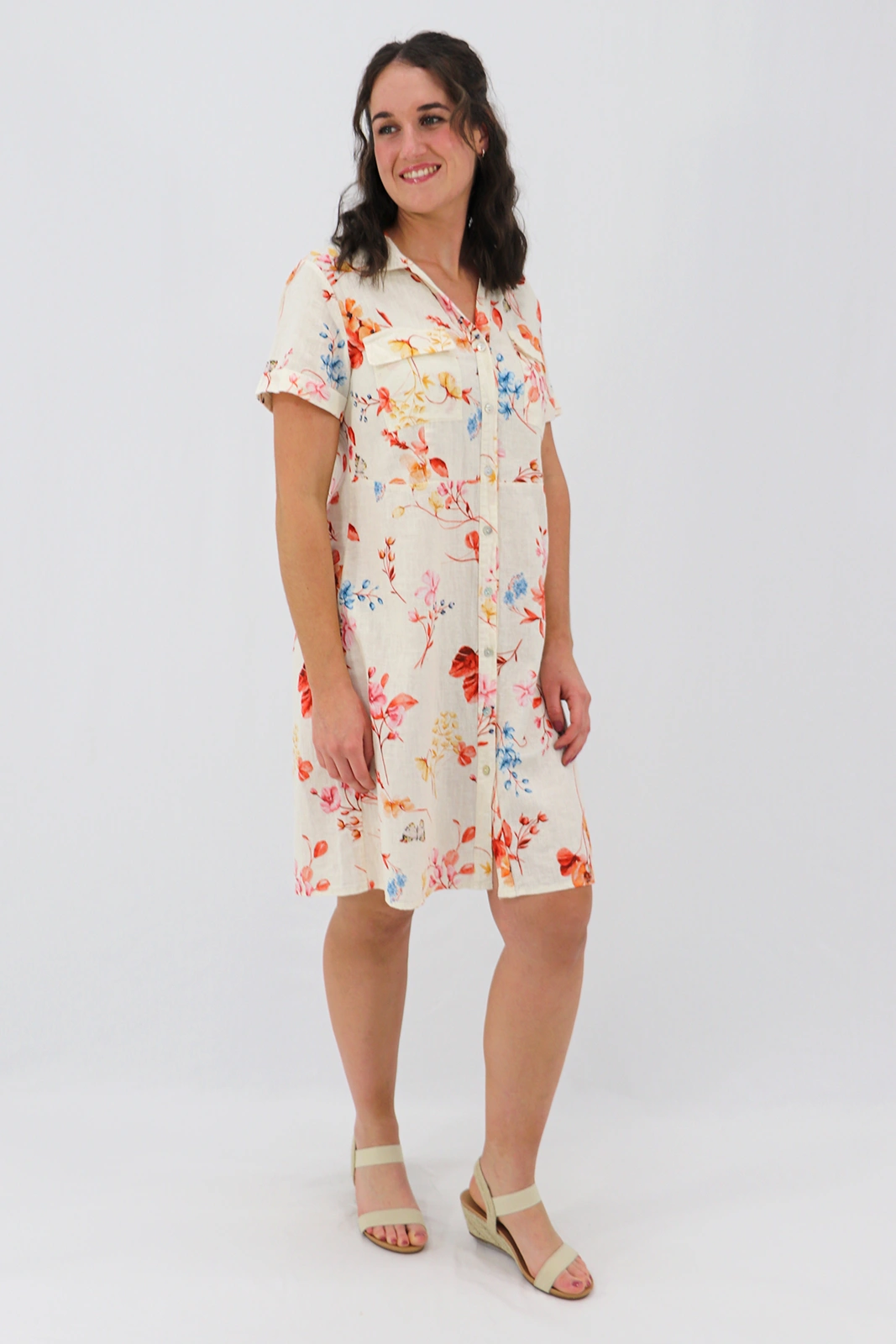 Aida Rose Linen Belladonna Shirt Dress Orange Front