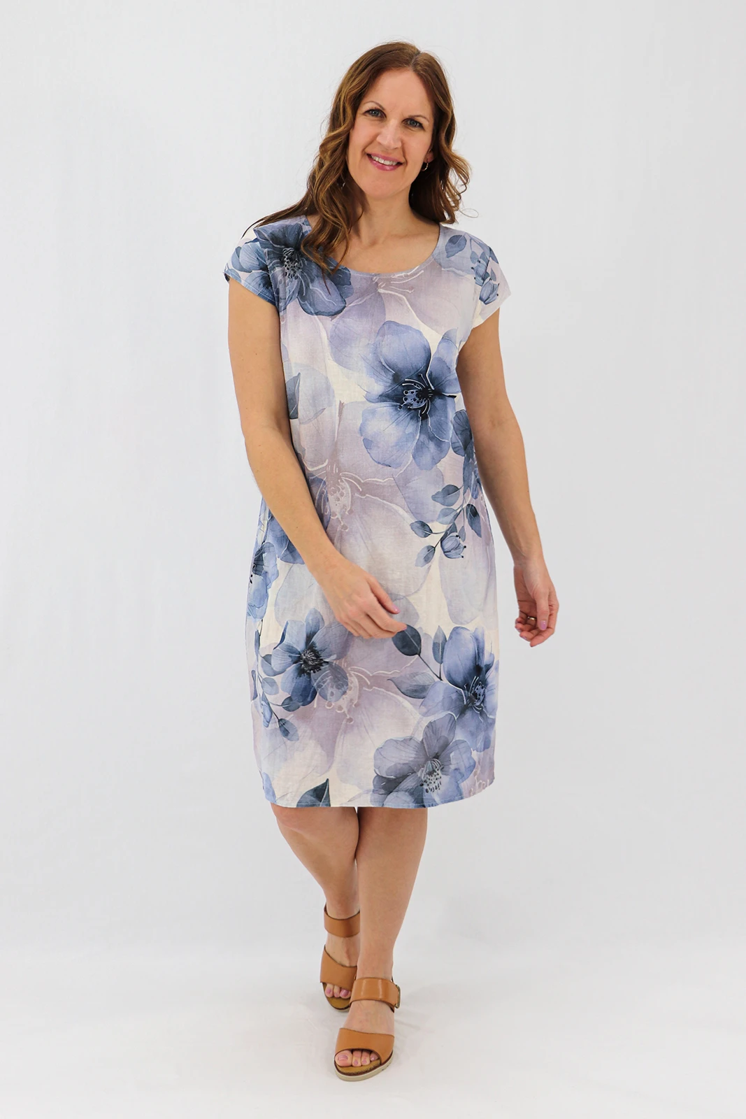 Aida Rose Linen The Midi Dress - Fading Florals Front