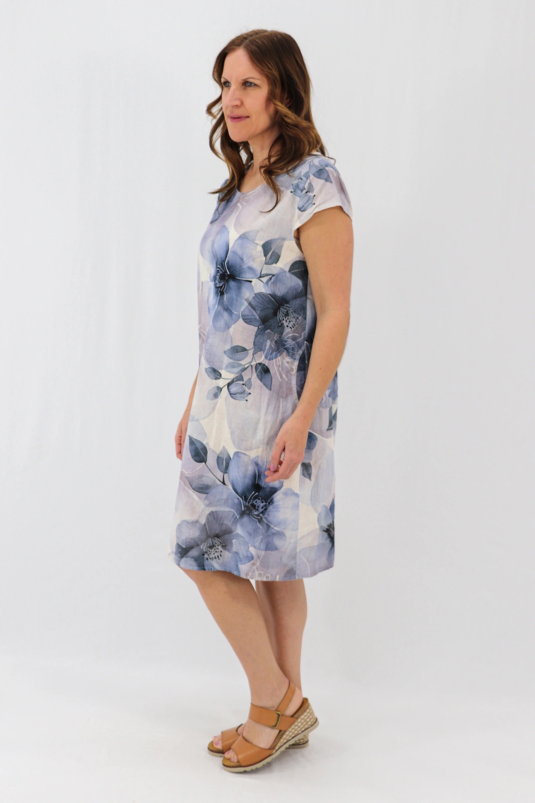 Aida Rose Linen The Midi Dress - Fading Florals Side
