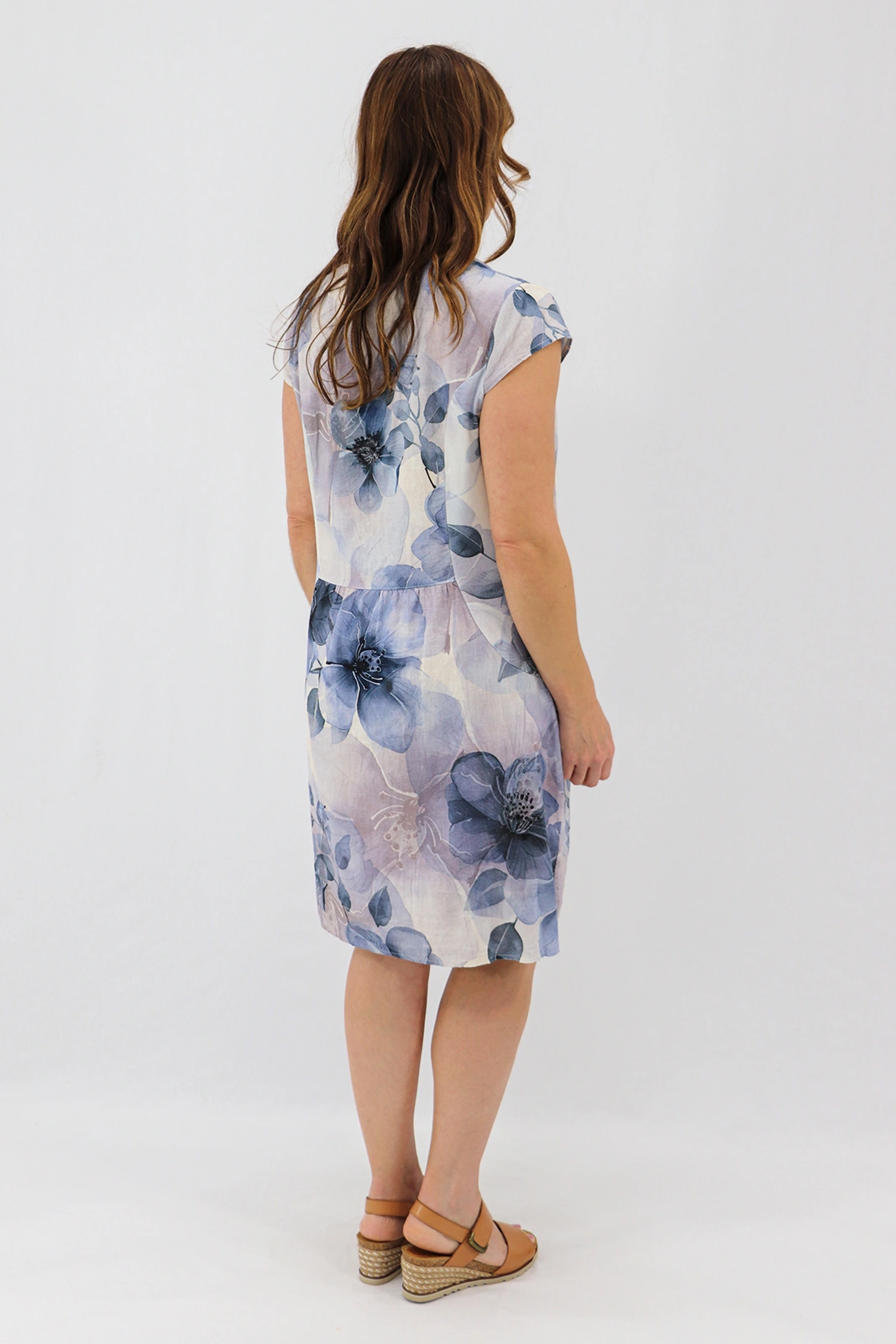 Aida Rose Linen The Midi Dress - Fading Florals Back
