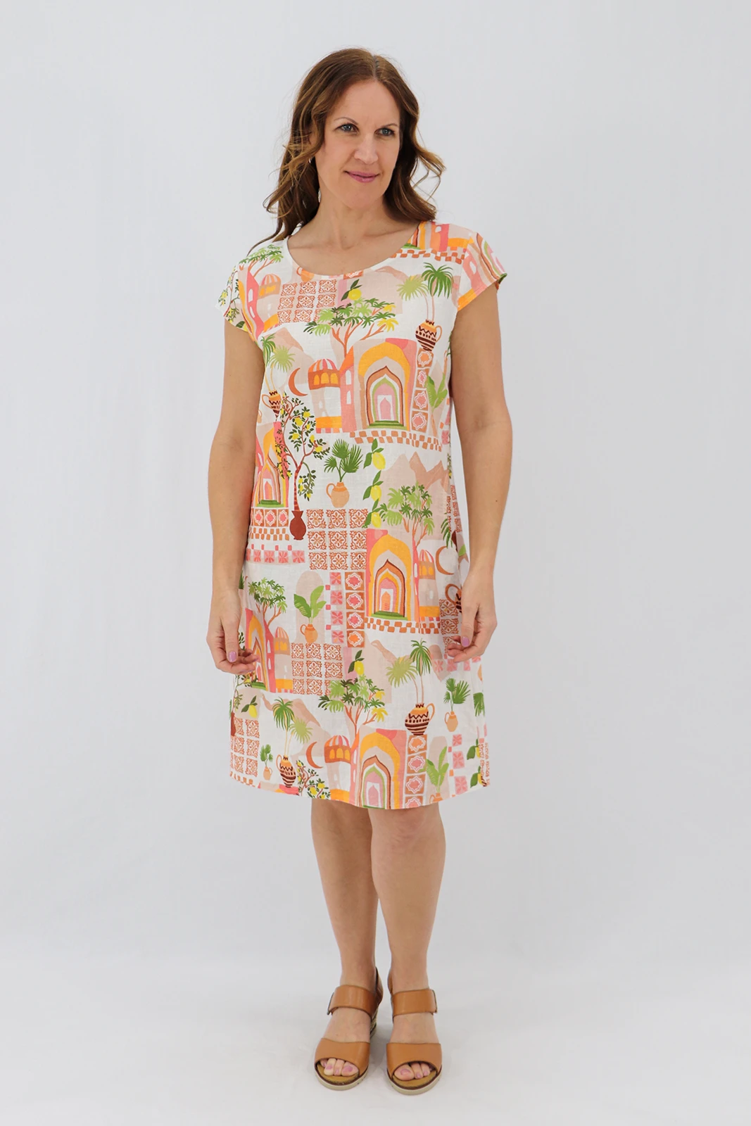 Aida Rose Linen The Midi Dress - Moroccan Village Model