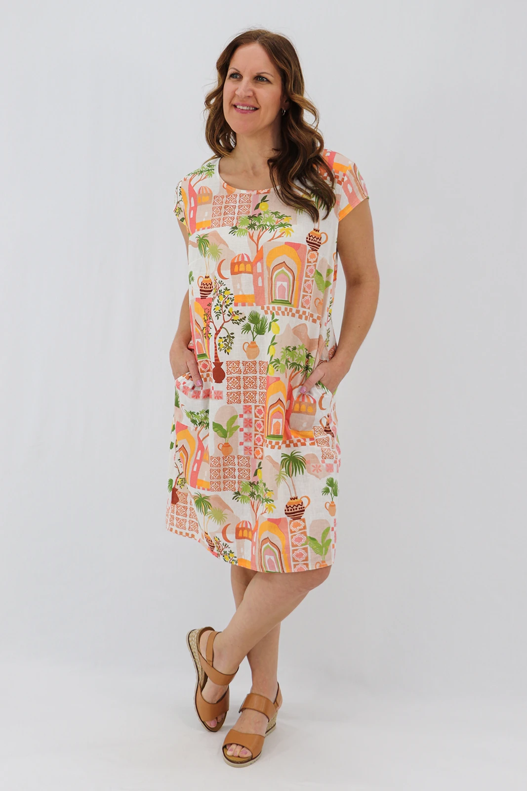 Aida Rose Linen The Midi Dress - Moroccan Village