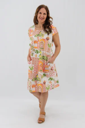 Aida Rose Linen The Midi Dress - Moroccan Village Front