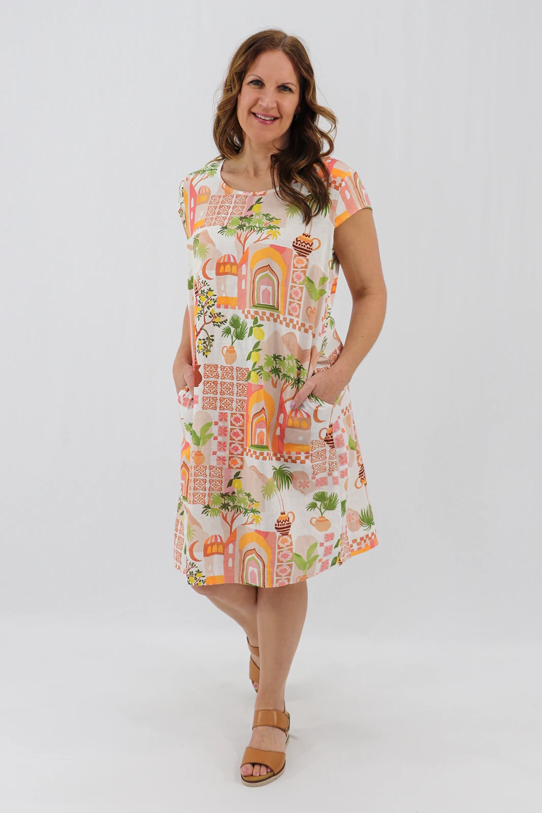Aida Rose Linen The Midi Dress - Moroccan Village Front