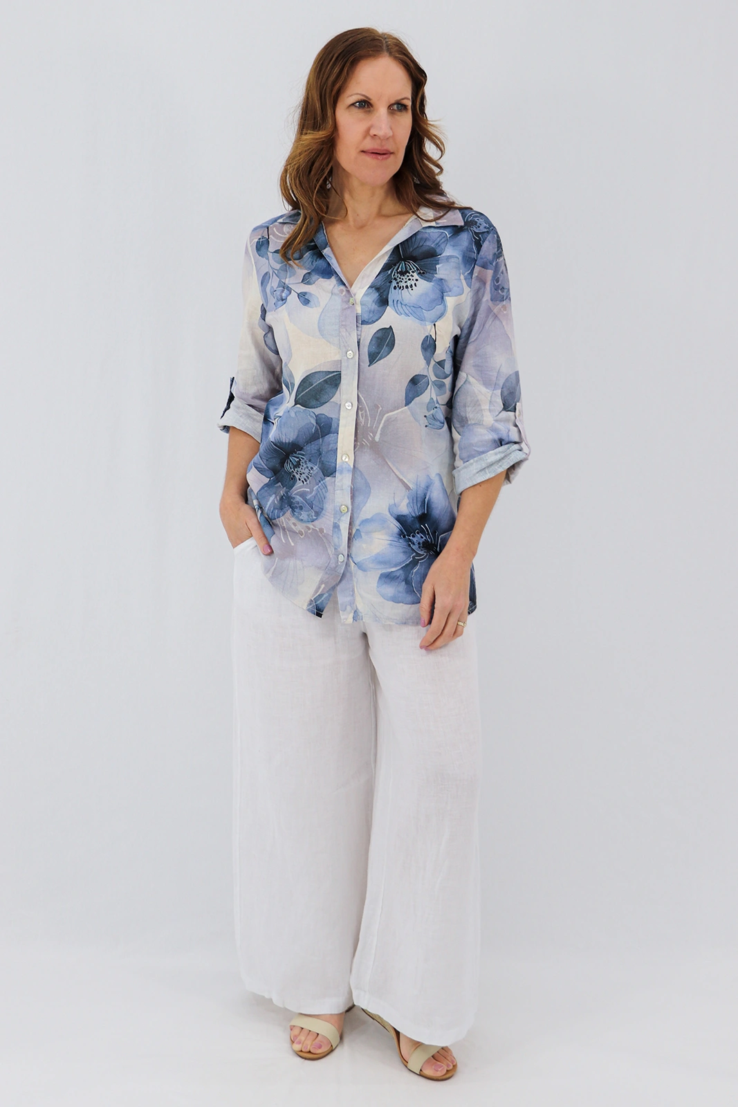 Aida Rose Linen Classic Shirt - Fading Florals Front