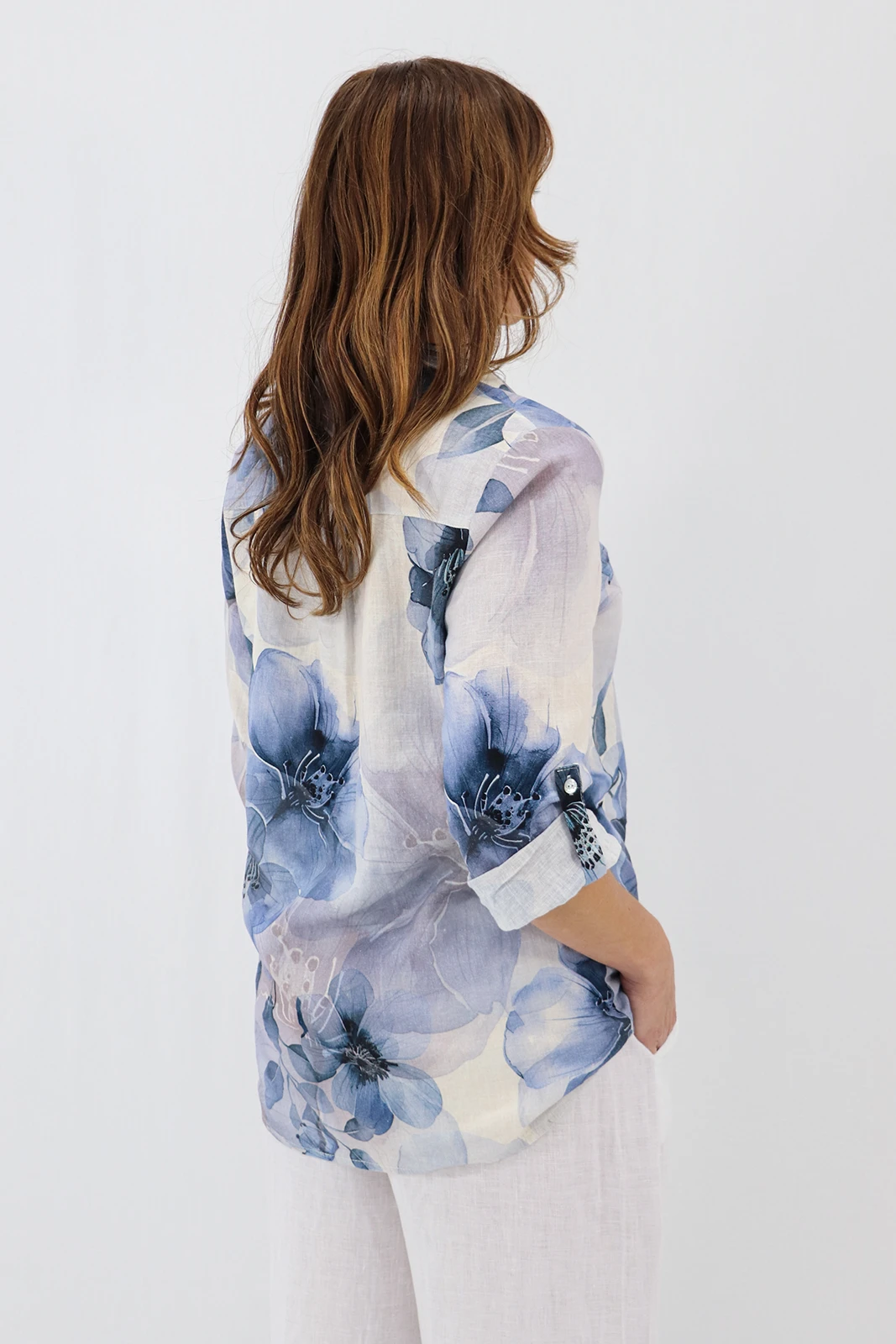 Aida Rose Linen Classic Shirt - Fading Florals Back Zoom