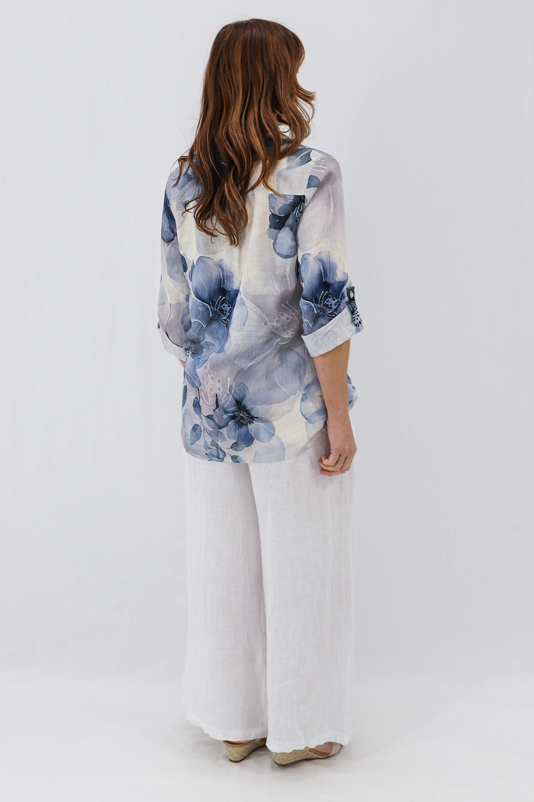 Aida Rose Linen Classic Shirt - Fading Florals Back