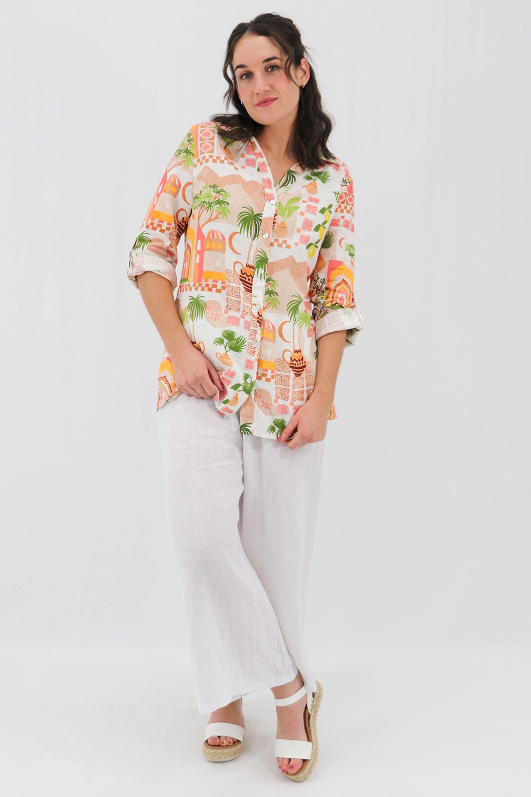 Aida Rose Linen Classic Shirt - Moroccan Village