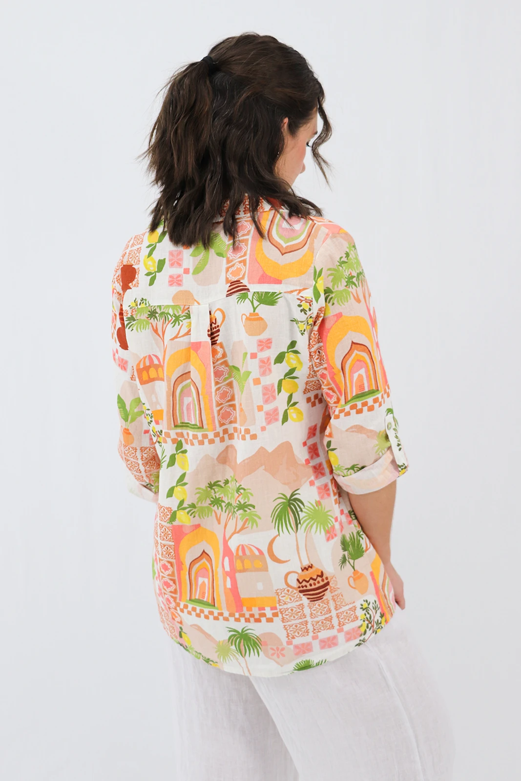 Aida Rose Linen Classic Shirt - Moroccan Village Back
