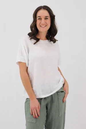 Aida Rose Linen Flora Cotton Back Blouse White Front